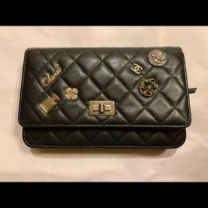 Chanel Aged Calfskin Lucky Charms Casino 2.55 Reissue Wallet on Chain Black
